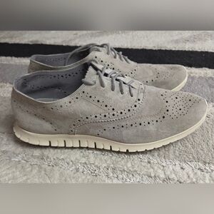 Men's Suede Wingtip Derby in Light Gray